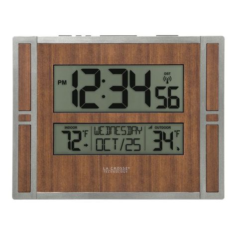 La Crosse Technology Atomic Digital Wall Clock with Indoor & Outdoor Temperature, BBB86088 - Walmart.com - Walmart.com Clocks Digital, Daylight Saving Time, Battery Icon, Square Clocks, Time Alarm, Daylight Saving, Digital Wall Clock, Digital Clock, La Crosse