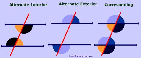 Parallel Lines, a Transversal and the angles formed. Corresponding, alternate exterior, same side interior... Alternate Interior Angles, Angles Math, Alternate Angles, Exterior Angles, Types Of Angles, Angle Pictures, Report Card Comments, Math Charts, Measuring Angles