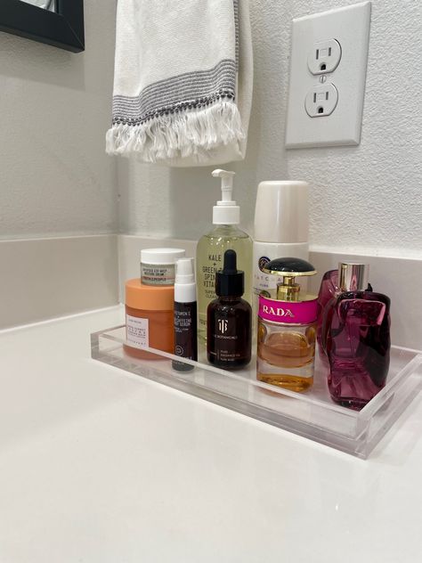 Bathroom beauty skincare 
organization Bathroom Tray For Skincare, Skincare Tray, Industrial Cozy, Cozy Transitional, Tray For Bathroom, Catchall Tray, Minimal Interior, Bathroom Tray, Bathroom Counters