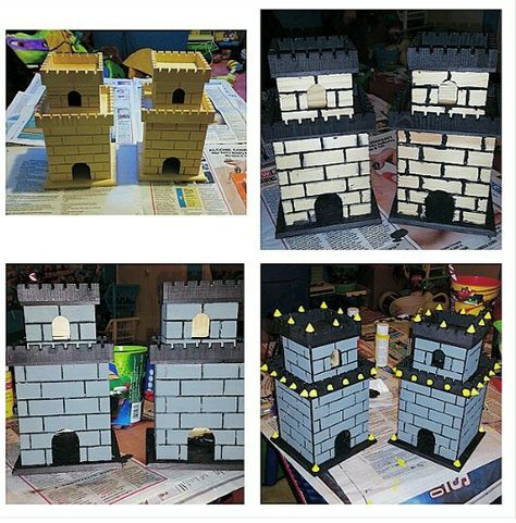 Bowsers castle made from a Michael's birdhouse Diy Bowsers Castle, Bowsers Castle Trunk Or Treat, Bowser Castle Diy, Bowsers Castle Diy, Mario House, Bowser Castle, Castle Diy, Mario Halloween, Trunker Treat Ideas