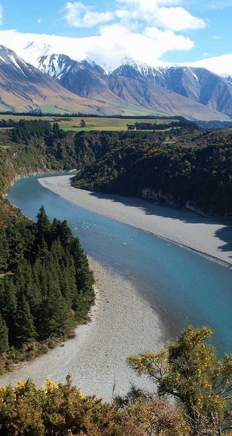 Blue river Rakaia George and Mt Hutt - NZ Nz South Island, Canterbury New Zealand, New Zealand Landscape, Visit New Zealand, New Zealand Houses, New Zealand South Island, Fairy Queen, Blue River, New Zealand Travel