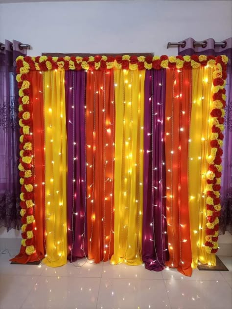 Haldi Ceremony Setup At Home, Haldi Baground, Mehandi Home Decoration, Mahendi Decoration At Home, Mehndi Setup Decor At Home, Haldi Backdrop At Home, Haldi Ceremony Background, Bangle Ceremony Decoration At Home, Dholki Setup