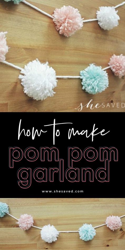 How to Make EASY handmade POM POM Garland with Yarn! *cute for homemade room or party decor! Diy Yarn Pom Pom, Candy Bar Decoracion, Easy Pom Pom, Garland Craft, Pom Pom Animals, Easy Yarn Crafts, Diy Pom Pom, How To Make A Pom Pom, Pom Garland