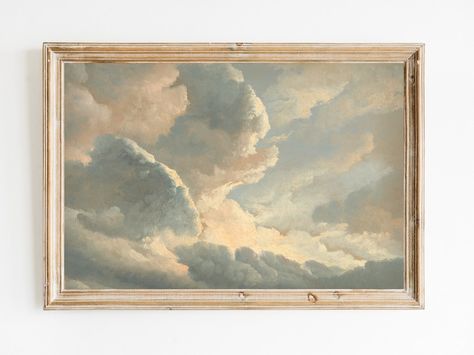 Sky Digital, Horizontal Wall Art, Nursery Paintings, Cloud Art, Grand Art Mural, Cloud Painting, Antique Paint, Neutral Wall Art, Art Antique