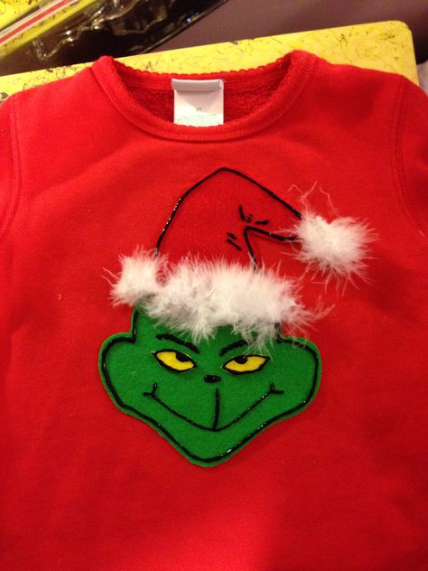 Grinch shirt Homemade Grinch Shirt, Diy Grinch Shirt Ideas, Grinch Shirt Diy, Diy Grinch Shirts For Kids, Grinch Dressup Ideas, Diy Grinch Shirt, Whoville Costumes, Homemade Shirts, Grinch T Shirt