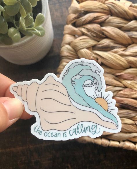 "ITEM DETAILS: * Weatherproof Vinyl Sticker (not dishwasher safe) * About 3\" x 2.21\" PERFECT FOR LAPTOPS, WATER BOTTLES, JOURNALS, CARS AND MORE!! All vinyl stickers are hand-lettered, hand painted and digitally uploaded by me. Stickers are considered to be \"weatherproof,\" but should not be put in the dishwasher or submerged in water for a long period of time. Stickers are non transferable. Meaning, once your sticker is placed on a product, you risk it ripping or being damaged if you want to move it onto another product.  Colors may be displayed differently depending on the electronic device you are using, therefore, actual photo color may vary slightly from what you see on your screen.  SHIPPING AND DELIVERY: Please allow 1-3 business days to process your order before shipping. All or Beachy Stickers, Sea Stickers, Shell Sticker, Beach Stickers, The Ocean Is Calling, Me Stickers, Time Stickers, Classy Tattoos, Great Tattoos