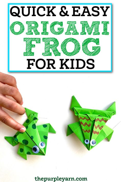 Here is a fun activity for kids - Origami paper jumping frog. Folding this Origami frog is easy and can be a fun craft activity to engage kids. This is a step-by-step tutorial and there is a video tutorial inside too. Origami Jumping Frog Instructions, Paper Folding Crafts For Kids, Frogs For Kids, Paper Frog, Easy Origami For Kids, Paper Apple, Origami Frog, Paper Folding Crafts, Jumping Frog