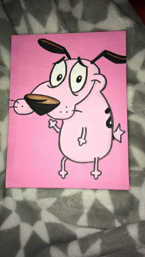 4x6 Canvas Painting Ideas, Simple Cartoon Paintings On Canvas, Character Paintings On Canvas, Simple Cartoon Paintings, Cartoon Acrylic Painting, 90s Painting Ideas, Cartoon Paintings Easy, Y2k Canvas Painting, 90s Cartoon Canvas Painting