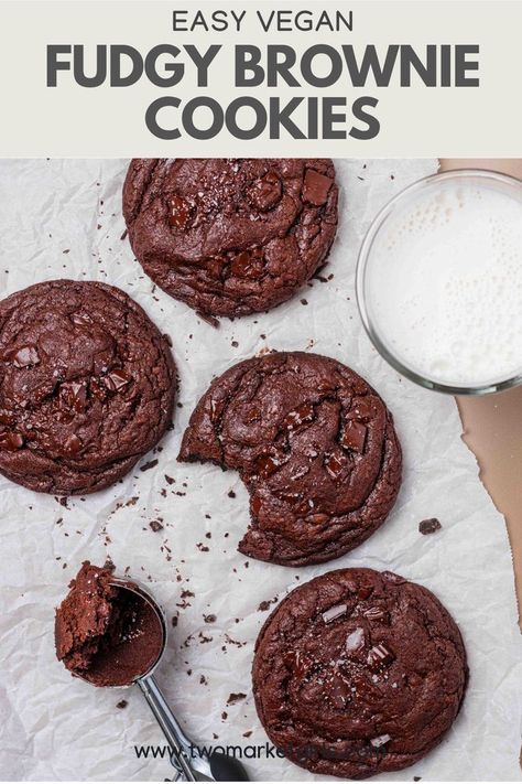 Vegan Cosmic Brownie Cookies, Vegan Brownie Cookie Recipe, Vegan Monster Cookies, Vegan Brookies Recipe, Vegan Brownie Cookies, Vegan Fudge Brownies, Vegan Brownies Easy, Fudgy Vegan Brownies, Vegan Gluten Free Brownies