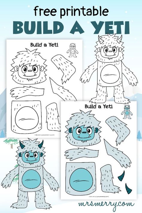 build a yeti printable Abominable Snowman Craft, Yeti Craft, Winter Activity For Kids, Yeti Monster, Winter Crafts Preschool, January Activities, January Crafts, Snowman Craft, Abominable Snowman