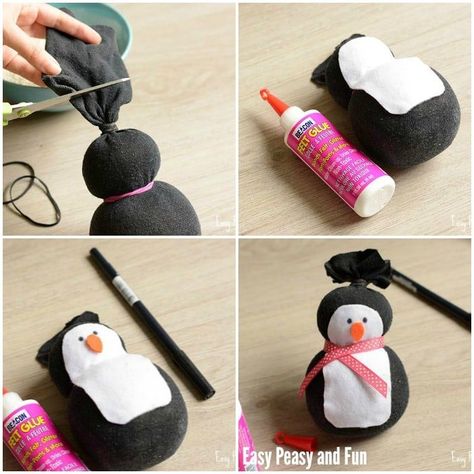 Sock Penguin, Penguin Crafts, Sock Snowman, Penguin Craft, Diy Socks, Sock Crafts, Winter Crafts For Kids, Christmas Things, Sock Animals