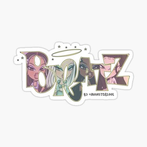 Esta es una nueva versión del clásico logotipo de Bratz con dibujos de Cloe Yasmin, Sasha y Jade en el medio. Este dibujo fue realizado por el único Monsterlool. • Millones de diseños originales hechos por artistas independientes. Diseños con personalidad. Bratz Tattoo Design Logo, Bratz Logo Aesthetic Wallpaper, Bratz Laptop Wallpaper, Bratz Logo Aesthetic, Bratz Core, Bratz Logo, Laptop Decal Stickers, Stickers Cool, Waterslide Decal Paper