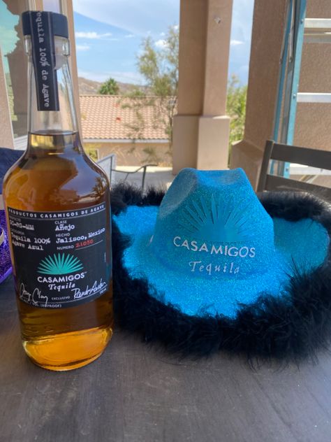 Casamigos themed cowboy/cowgirl hat Tequila Cowboy Hat Diy, Casamigos Halloween Costume, Alcoholic Cowboy Hats, Tequila Cowboy Hat, Liquor Cowboy Hats, Liquor Themed Cowboy Hats Diy, Alcohol Cowboy Hats, Alcohol Hats, Liquor Hats