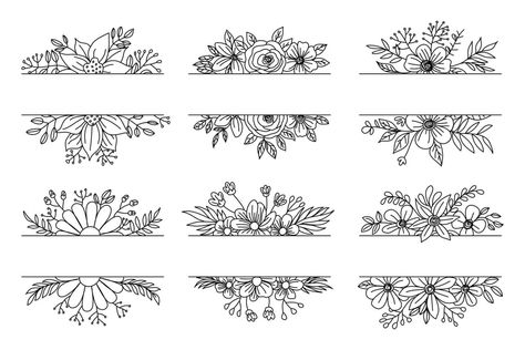 Embroidery Patterns Border, Floral Border Tattoo, Floral Banner Design, Floral Line Design, Border Flower Designs Drawing, Floral Border Design Pattern, Floral Frame Tattoo, Floral Border Design Frames, Flower Border Design Aesthetic