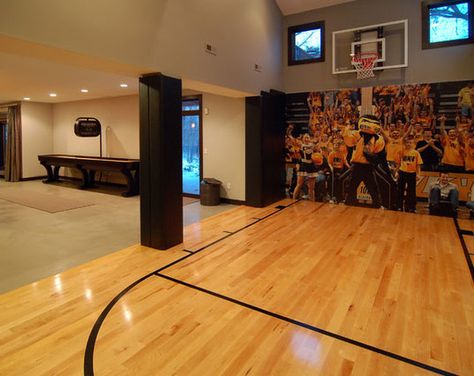 49 Amazing Luxury Finished Basement Ideas | Home Remodeling Contractors | Sebring Design Build Indoor House Basketball Court, Modern Media Room, Modern Home Gym, Home Basketball Court, Basketball Court Backyard, Basketball Room, Dream Basement, 1st House, Indoor Basketball Court