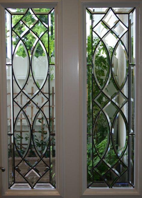 Beveled Glass - Celinder's Glass Design Leaded Glass Cabinet Doors, Leaded Glass Cabinets, Beveled Glass Doors, Lead Light, Leaded Glass Door, Window Inserts, Leaded Glass Windows, Hallway Stairs, Front Doors With Windows