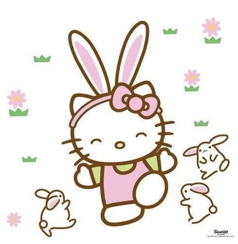 Happy Easter Sanrio, Happy Easter Hello Kitty, Happy Bunny Pfp, Hello Kitty Easter Wallpaper, Easter Pfp, Easter Widgets, Happy Easter Disney, Spring Hello Kitty, Sanrio Spring