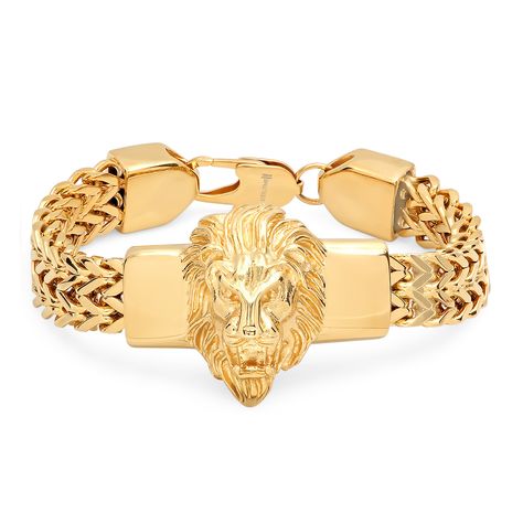 Stainless Steel Lion Head Box Chain Bracelet // Gold #Sponsored #Lion, #Head, #Stainless, #Steel Bracelet For Boys, Lion Head Bracelet, Dad Bracelet, Biker Bracelet, Lion Bracelet, Gold Lion, Lion Face, Wrist Game, Classy Men