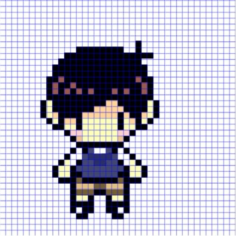 Pixel Character Template, Cutecore Pixel Art, Omori Pixel Art Grid, Hama Keychains, Chibi Pixel Art, Pixel Chibi, Pixel Grid, Pixel Characters, Perler Ideas