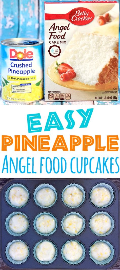 Pineapple Angel Food Cupcakes Recipe! {2 Ingredients} - The Frugal Girls Angelfood Cake With Pineapple, Angelfood Pineapple Cake 2 Ingredients, Angel Food Muffins, Pineapple And Angel Food Cake Recipe, Angel Food And Pineapple Cake, Ww Angel Food Cake Crushed Pineapple, Ww Pineapple Angel Food Cake, Pineapple Cupcakes Recipes Cake Mixes, Two Ingredient Cupcakes