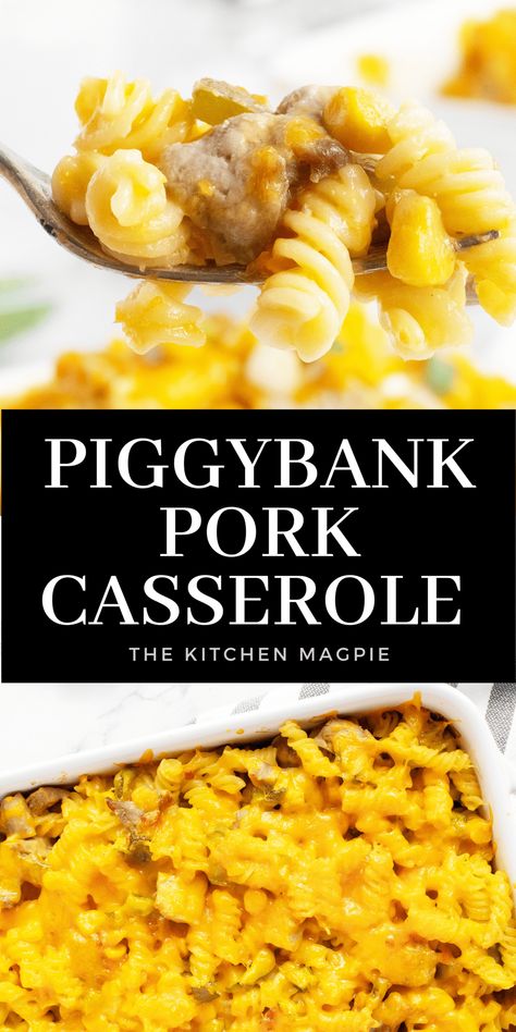 Piggybank Pork Casserole Casseroles With Pork, Leftover Pork Loin Recipes, Hot Dish Casserole, Pork Casserole Recipes, Pork Casseroles, Pulled Pork Casserole, Leftover Pork Recipes, Leftover Pork Tenderloin, Leftover Pork Chops