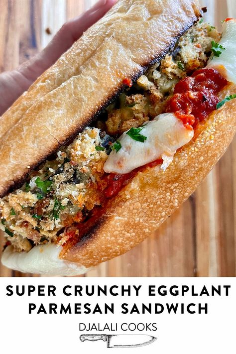 Eggplant Cutlets, Parmesan Sandwich, Eggplant Sandwich, Strega Nona, Vegetarian Sandwich Recipes, Veg Meals, Dairy Recipes, Eggplant Parm, Hoagie Rolls