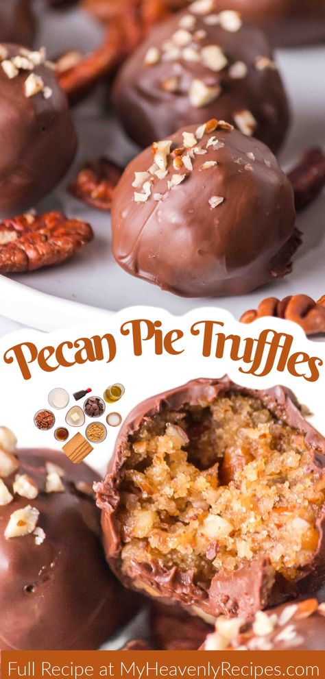 Pecan Pie Truffles Desserts Recipes Thanksgiving, Thanks Giving Deserts Ideas, Pecan Truffle Balls, Thanksgiving Truffle Balls, Pecan Pie Cake Pops, Fun Finger Desserts, Thanksgiving Dessert Finger Foods, Thanksgiving Desserts Finger Food, Thanksgiving Dishes Dessert