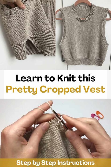 Thanks to this video tutorial you will be able to learn how to knit a beautiful cropped vest. the creator of this video will teach you how to do it step by step so that you have a perfect vest! You can get creative by choosing the color of yarn you want to use so you can have a unique vest. knitting is an incredible way to pass the time and you will love knitting this cropped vest! It is super elegant and comfortable and with this tutorial it will be super easy for you to do it!... Beginner Knit Vest Pattern, Cropped Sweater Vest Knitting Pattern, Knitting A Vest For Beginners, Free Knitting Patterns For Womens Vest, How To Knit A Cardigan For Beginners, Knit Vest Tutorial, Free Knitting Vest Patterns For Women, How To Knit A Sweater Vest, Free Knitting Patterns For Women Sleeveless Vest