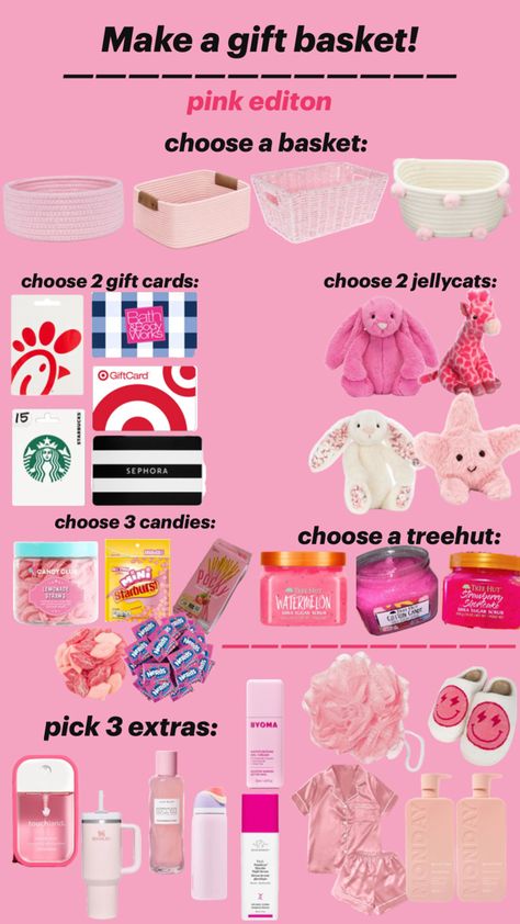 Birthday Basket Gift Ideas, Love Box Ideas, Fun Basket Ideas, Valentines Day Basket Ideas, Easter Kids Gifts, Valentine's Gift Baskets, Vday Basket, Birthday Preppy, Make A Gift Basket