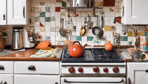 Kickstart your retro kitchen backsplash makeover by choosing a nostalgic design. Opt for bold colors or a checkered pattern to evoke vintage charm. Next, make sure your backsplash area's clean and ready for transformation. You'll need to measure precisely and prep with high-quality adhesive tailored to your chosen materials. Installing vintage tiles? Start from the center top row for a balanced look. Finally, layer on those retro vibes with finishing touches like colorful ... Kitchen Flooring Trends, Kitchen Tile Inspiration, Industrial Chic Kitchen, Compact Kitchen Design, Rustic Industrial Kitchen, Ensuite Bathroom Designs, Modern Bedroom Colors, Vintage Style Kitchen, Modern Appliances