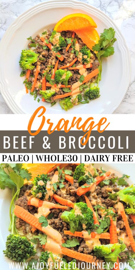 Orange Beef Recipe (Paleo, Whole30) | A Joy Fueled Journey Orange Beef Recipe, Paleo Diet Recipes Breakfast, Ground Beef Paleo Recipes, Paleo Beef Recipes, Beef And Broccoli Recipe, Orange Beef, Ground Beef And Broccoli, Ground Beef Recipes Healthy, Keto Beef Recipes