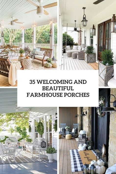 English Country Front Porch, Closed In Porch Ideas Farmhouse, Farmhouse Back Patio Ideas, Modern Farmhouse Front Porch Decor Ideas, Farmhouse Outdoor Decor Ideas, Big Porch Decorating Ideas, Farmhouse Screened Porch, Shed Roof House Plans, Shed Roof House