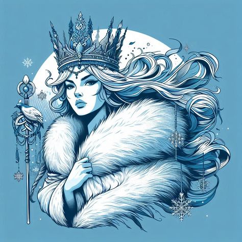 Snow Queen ❄️ Ice Queen Drawing, Queen Illustration, Snow Queen Illustration, Queen Drawing, Queen Queen, Poker Cards, Snow Queen, Women Art, Ice Queen