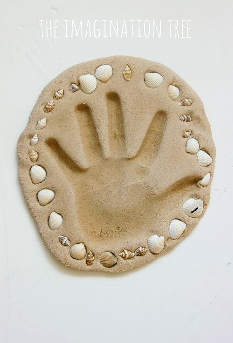 Sand Clay Recipe, Beach Keepsakes, Clay Handprint, Sand Dough, Beach Crafts For Kids, Sand Clay, Beach Crafts Diy, Clay Recipe, Imagination Tree