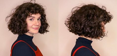 Curly Bob Short Bangs, 80 Bangs Hair, French Curly Hair, Shag Mullet Curly Hair, Women With Curly Hair, Bob Hairstyle Ideas, Cute Bob Hairstyles, Natural Curly Hair Cuts, Cute Bob