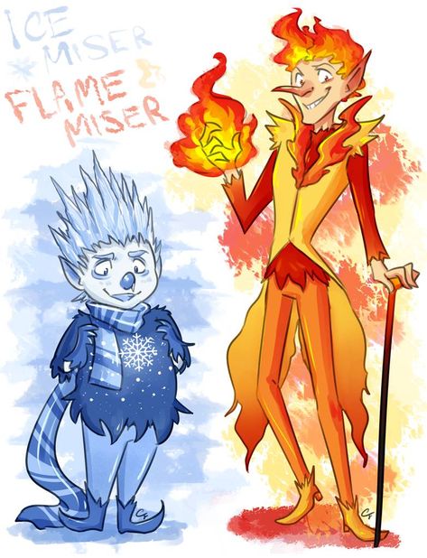 Ice Miser and Flame Miser by Angel-soma on DeviantArt Fire Sprite, Heat Miser, Ice And Fire, Drawing Tips, Cute Stuff, Drawing Ideas, Digital Artist, Bass, Pokemon