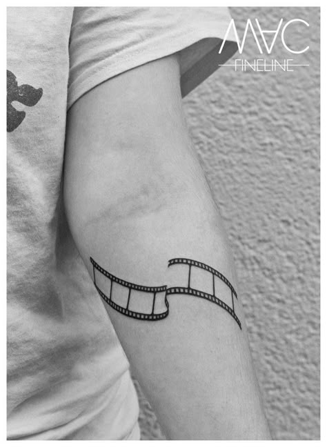 Film Camera Sketch, Movie Film Tattoo, Cinematography Tattoo, Dvd Tattoo, Film Strip Tattoo, Film Roll Tattoo, Small Movie Tattoos, Filmmaker Tattoo, Cinema Tattoo Ideas