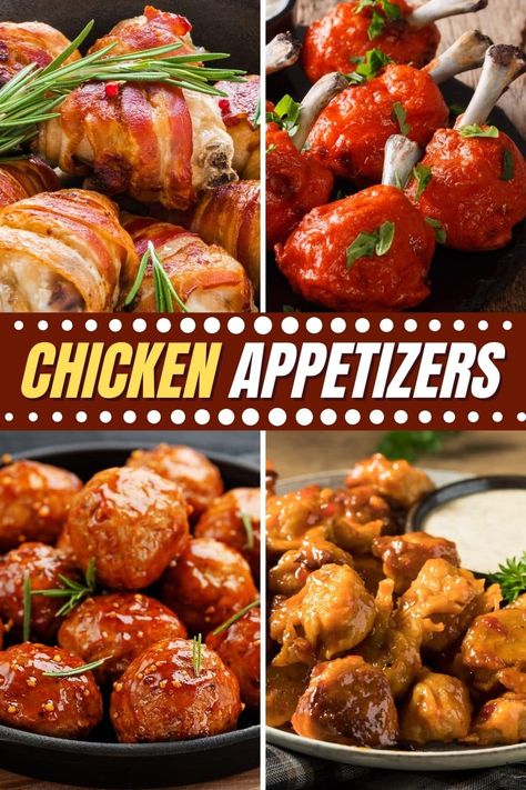 You really can't go wrong with these easy chicken appetizers. From dip to wings to meatballs, whip up these apps for your next party. Can Chicken Appetizers, Chicken Appiterzers For Party, Appetizer Recipes With Chicken, Appetizers With Chicken Breast, Chicken Party Appetizers, Finger Foods With Chicken, Easy Chicken Appetizers For A Party, Chicken Nugget Appetizer Ideas, Healthy Chicken Appetizers