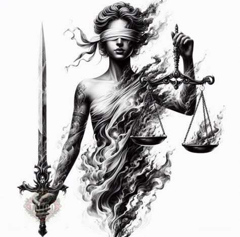 Lawyer Art Wallpaper, Lawyer Tattoo, Dragon Tattoo Shoulder, Ancient Greece Aesthetic, Justice Tattoo, Balance Tattoo, Greek Mythology Tattoos, Lady Justice, Spine Tattoos For Women