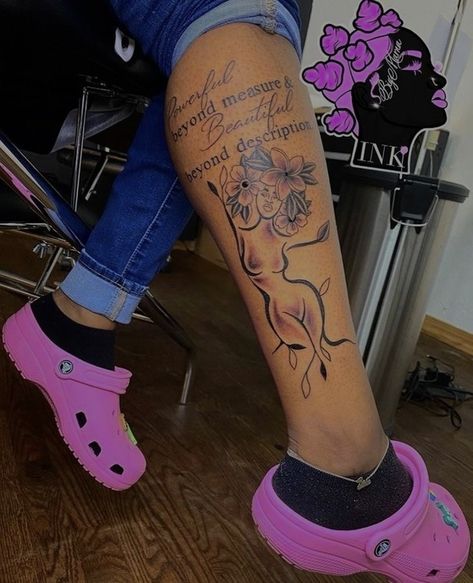 Long Live Tattoo For Men Neck, Anklet Tattoos Black Women, Cute Leg Tattoos Women, Leg Tattoos Women Lower Calf, Black Culture Tattoos, Dope Tattoos Creative, Girl Thigh Tattoos, Hip Thigh Tattoos, Full Leg Tattoos