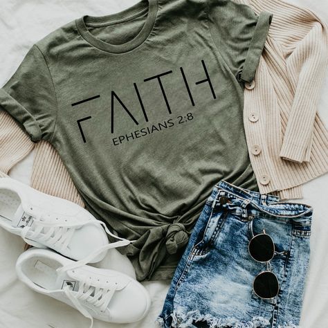 F A I T H Ephesians 2:8 https://thesouthernlollipop.com/collections/short-sleeve-shirts Group T Shirt Ideas, Youth Trip, Ephesians 2 8, Church Youth, Ephesians 2, Trip Shirts, T Shirt Ideas, Youth Group, Travel Shirts