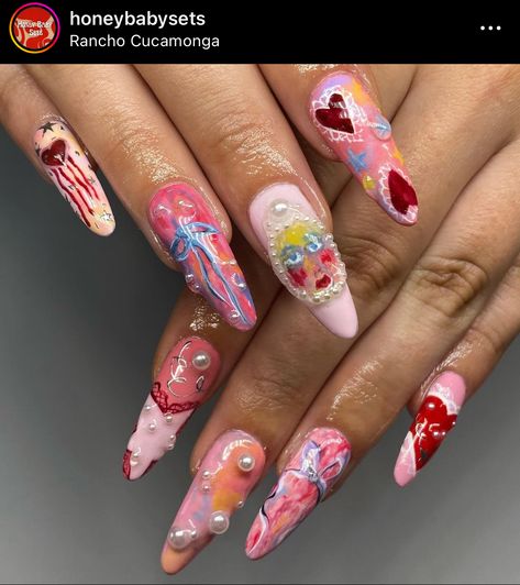 Junk Nails, Nail Time, Nail Candy, Painted Nail Art, Chappell Roan, Birthday Nails, Dream Nails, Funky Nails, Pretty Acrylic Nails