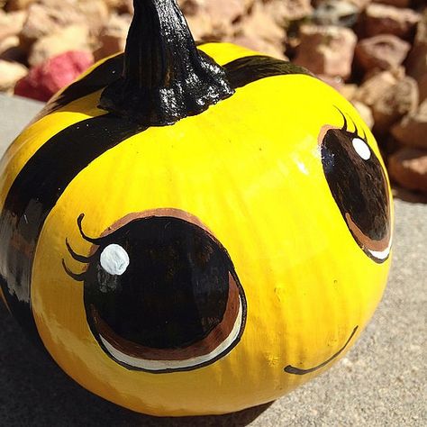 #pumpkins #bumblebee @hannahparkerphoto | lisa groon | Flickr Disney Painted Pumpkins Ideas, Bee Pumpkin Painting, Bumble Bee Pumpkin, Bumble Bee Pumpkin Painting, Cute Painted Pumpkins Ideas Disney, Cow Pumkin Painting, Minon Pumpkin Painting, Pumpkin Decorating Ideas, Pumpkin Painting