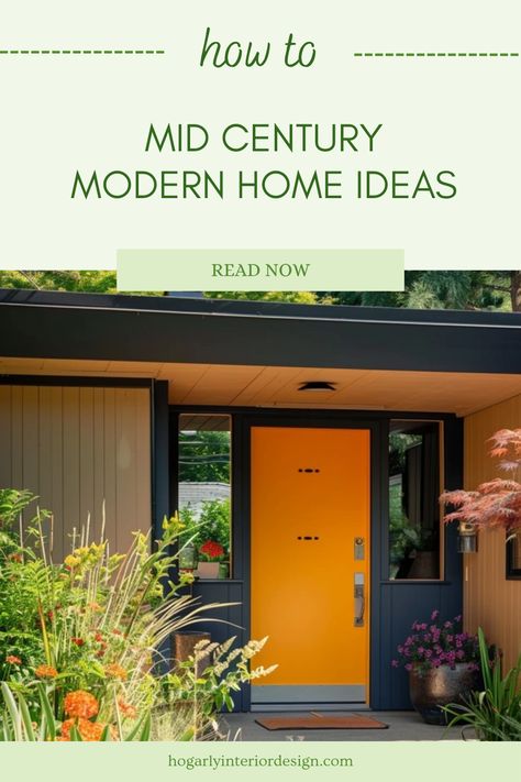 Explore beautiful mid-century modern home design ideas with a focus on single story aesthetics. This pin showcases trendy exterior ideas to upgrade curb appeal using vintage and contemporary design elements. Mid Century Modern Front Exterior, Midcentury Door, Midcentury House Exterior, Mid Century Modern Curb Appeal, Mid Century Ranch House, Modern Home Ideas, Mid Century Modern Homes, Sleek Decor, Midcentury House