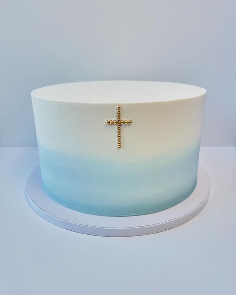 Simple Baptism Cake 🩵 #customcake #cake #buttercreamcake #buttercream #baptismcake #ombrecake #cakedecorating #cakedecorator #cottagebakery #njsmallbusiness #njbaker #njcakes #njdesserts Boy Baptism Cake Ideas, Minimalist Baptismal Cake, Simple Baptism Cake, Baby Boy Baptism Cake Ideas, Baptismal Cake Boy One Layer, Cross Cake Topper Baptisms, Ombre Cake, Baptism Cake, Buttercream Cake