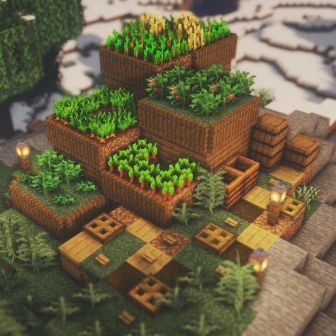 Minecraft Farm Ideas Crops, Minecraft Farm Ideas, Minecraft Garden, Minecraft Decoration, Rumah Minecraft Sederhana, Minecraft Mansion, Bangunan Minecraft, Minecraft Farm, Minecraft Cottage