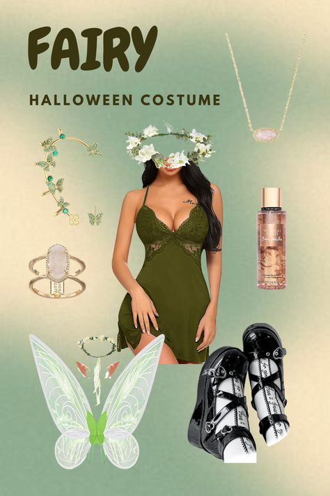 halloween costume idea, halloween costume ideas for girls, fairy, green, main color, theme for halloween, cute, girly, wings, accessories, victoria secret #affiliate Green Dress Halloween Costume Ideas, Green Dress Costume, Wings Accessories, Fairy Halloween Costume, Fairy Halloween, Fairy Halloween Costumes, Halloween Costume Idea, Halloween Party Outfits, Dark Green Dress