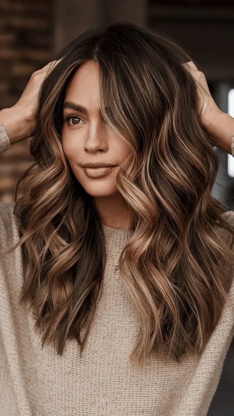 27 Captivating Fall Balayage Ideas for Brunettes Ombre Hair Color Light To Dark, Fall Color Ideas For Brunettes, Brunettes Fall Hair Color, Womens Fall Hair Color Ideas 2024, New Hair Colors 2024 Fall, Rich Balayage Brunettes, Fall Highlights For Brown Hair Balayage, Freelights Hair Brunette, Creamy Beige Balayage