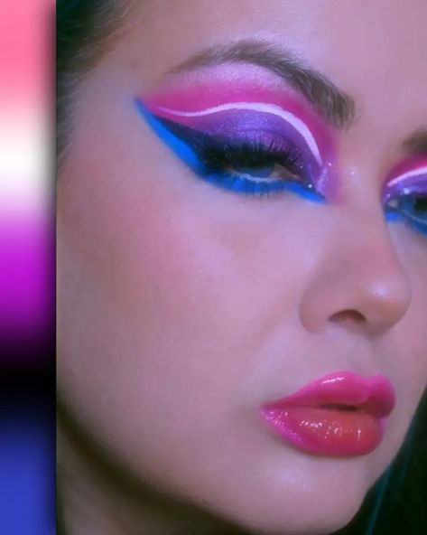 Pride makeup in the colors of the genderfluid flag. Pink, white, purple, black, blue Genderfluid Makeup, Bisexual Pride Makeup, Pride Graphic Liner, Bisexual Flag Makeup, Makeup Inspired By Pride Flags, Pride Makeup Lesbian Flag, Genderfluid Flag, Genderfluid Pride, Pride Makeup