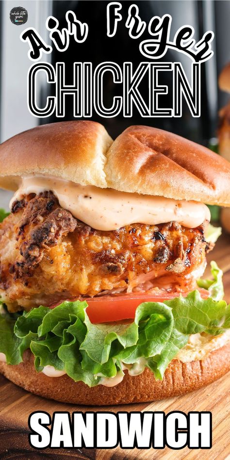 Looking for boneless skinless chicken breast recipes? Be sure to try our juicy and crispy air fryer chicken sandwich or air fryer chicken burger made with chicken breasts. Air Fryer Chicken Sandwich, Chicken Breast Sandwich Recipes, Boneless Skinless Chicken Breast Recipes, Whole Lotta Yum, Skinless Chicken Breast Recipes, Chicken Breast Sandwich, Crispy Chicken Breast, Crispy Chicken Burgers, Sriracha Mayo